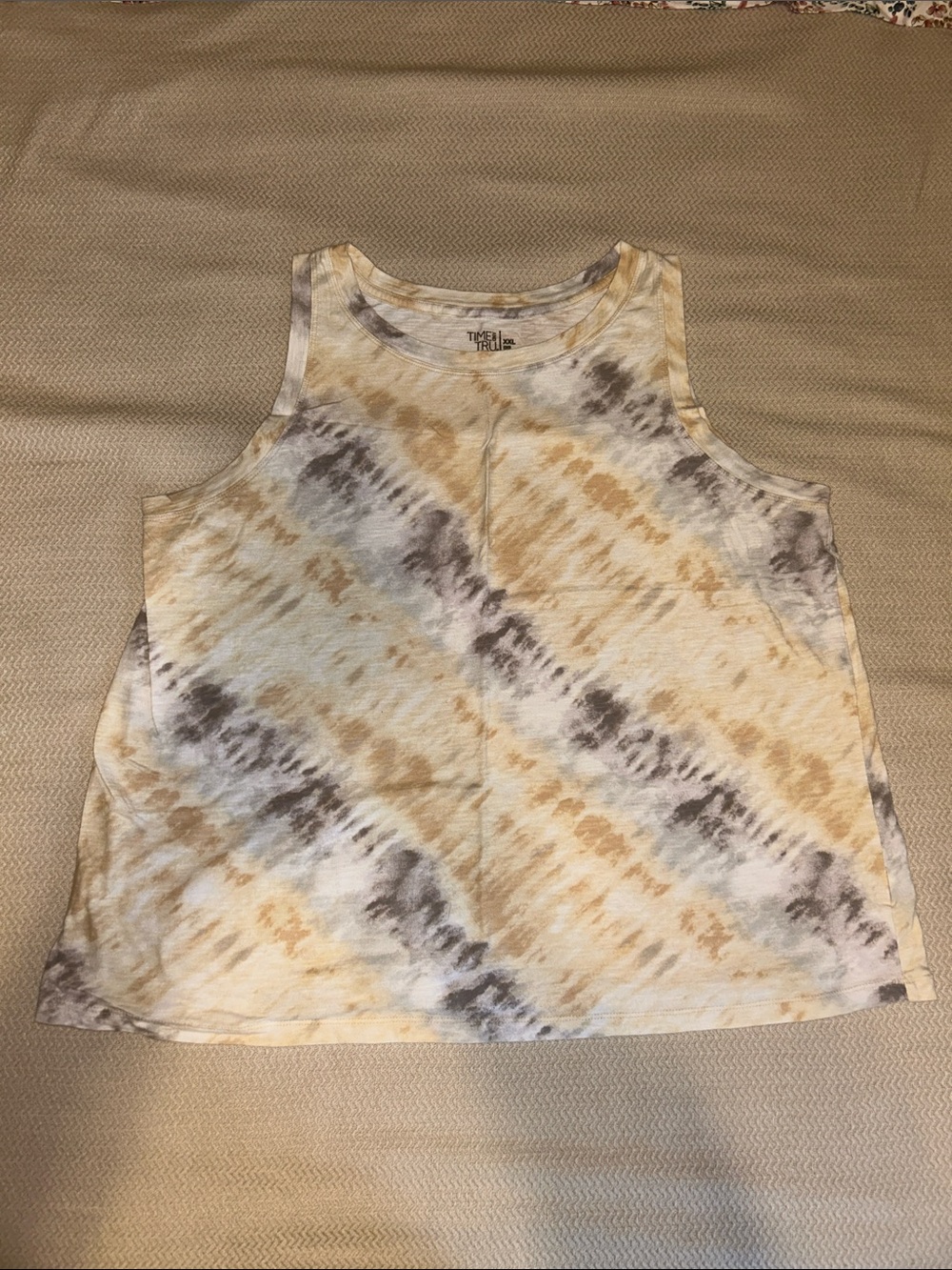 Time and Tru Tie-Dye Tank Top in Beige & Gray XXL (20)